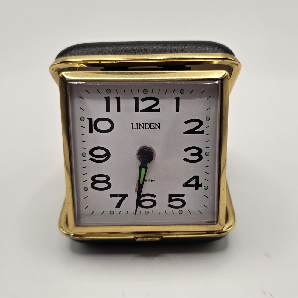 Vintage Linden Gold and Black Travel Clock